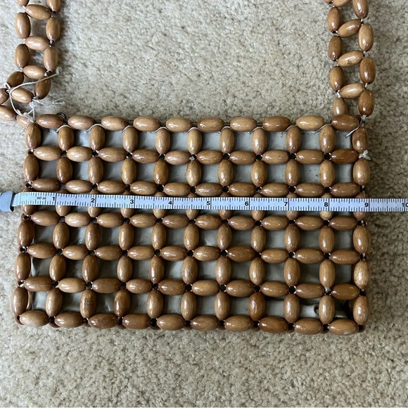 Vintage Small Tan Wooden Bead Japanese Purse - Made In Japan - GUC* (read) - Picture 2 of 11